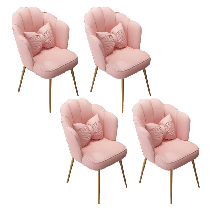 Scandinavian Dining Chair Solid Back Side Chair with 4 Metal Legs for Home Use Pink 4 Piece Set Brass Gold Clearhalo ' kitchen&dining_furn' 'Dining Chairs' 'Dining Tables & Seating' 'dining_chair' 'furn' 'furn_dining_chair' 'Furniture' 'furniture_dining_chair' 'Kitchen & Dining Furniture' 'kitchen' 3598371