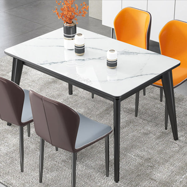 Rectangle Grey Tone Dining Table Sintered Stone Table Modern with 4 Legs Pedestal White Without Chairs Clearhalo ' dining_table' 'Dining Tables & Seating' 'Dining Tables' 'furn' 'furn_dining_table' 'Furniture' 'furniture_dining_table' 'Kitchen & Dining Furniture' 'kitchen&dining_furn' 'kitchen' 'kitchen_dining_table' 3598481