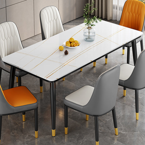 Contemporary style Rectangle Dining Table Stone Furniture for Dining Room White Gold Without Chairs Clearhalo ' dining_table' 'Dining Tables & Seating' 'Dining Tables' 'furn' 'furn_dining_table' 'Furniture' 'furniture_dining_table' 'Kitchen & Dining Furniture' 'kitchen&dining_furn' 'kitchen' 'kitchen_dining_table' 3598527