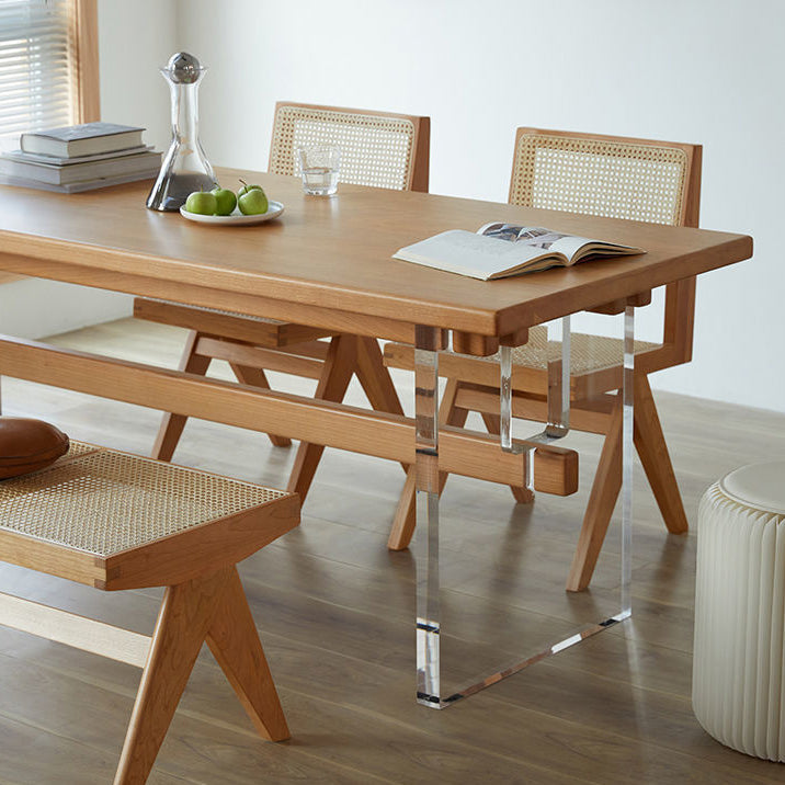 Rectangle Pine Solid Wooden Top Table Modern Dining Table with Acrylic Trestle Base Clearhalo ' dining_table' 'Dining Tables & Seating' 'Dining Tables' 'furn' 'furn_dining_table' 'Furniture' 'furniture_dining_table' 'Kitchen & Dining Furniture' 'kitchen&dining_furn' 'kitchen' 'kitchen_dining_table' 3600143