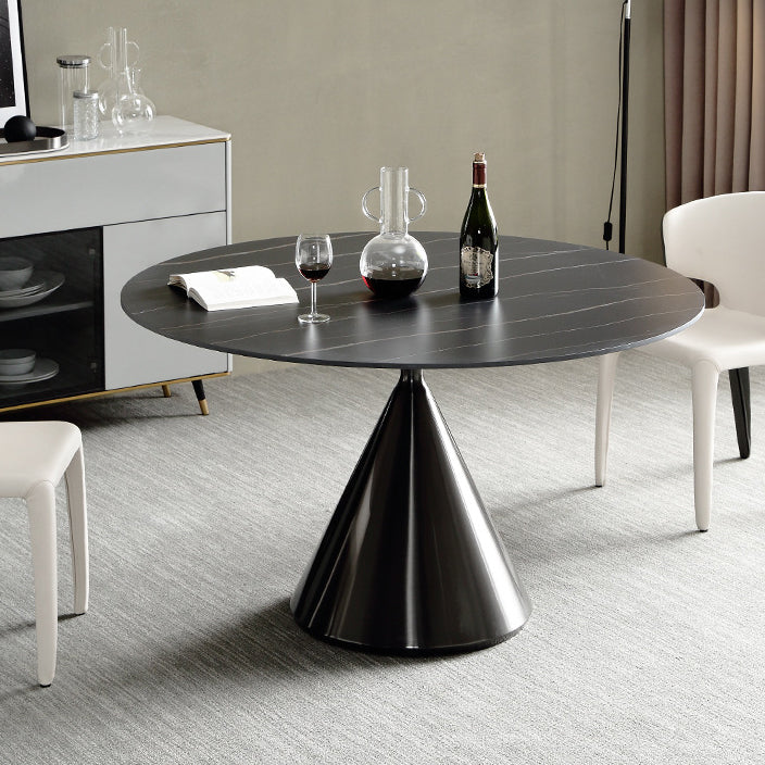 Sintered Stone Modern Round Dining Table Black Stone Top Table with Pedestal Clearhalo ' dining_table' 'Dining Tables & Seating' 'Dining Tables' 'furn' 'furn_dining_table' 'Furniture' 'furniture_dining_table' 'Kitchen & Dining Furniture' 'kitchen&dining_furn' 'kitchen' 'kitchen_dining_table' 3600184
