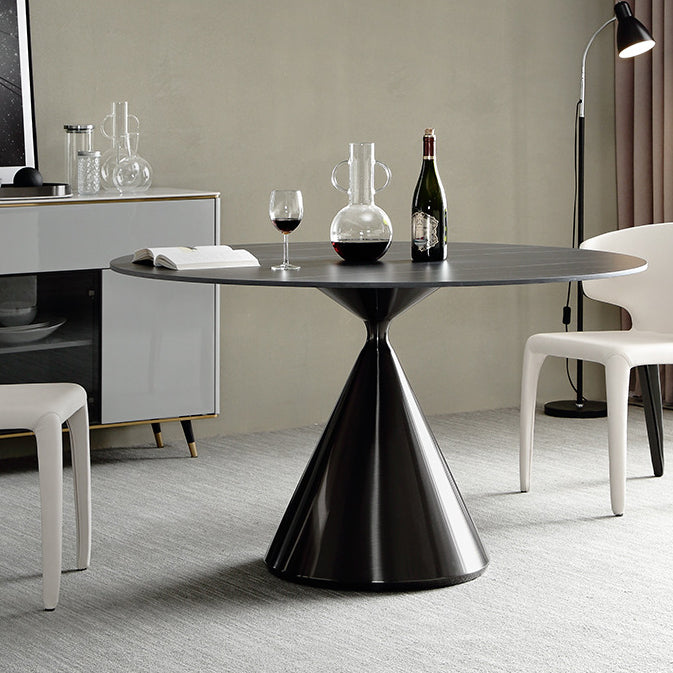 Sintered Stone Modern Round Dining Table Black Stone Top Table with Pedestal Without Chairs Clearhalo ' dining_table' 'Dining Tables & Seating' 'Dining Tables' 'furn' 'furn_dining_table' 'Furniture' 'furniture_dining_table' 'Kitchen & Dining Furniture' 'kitchen&dining_furn' 'kitchen' 'kitchen_dining_table' 3600185