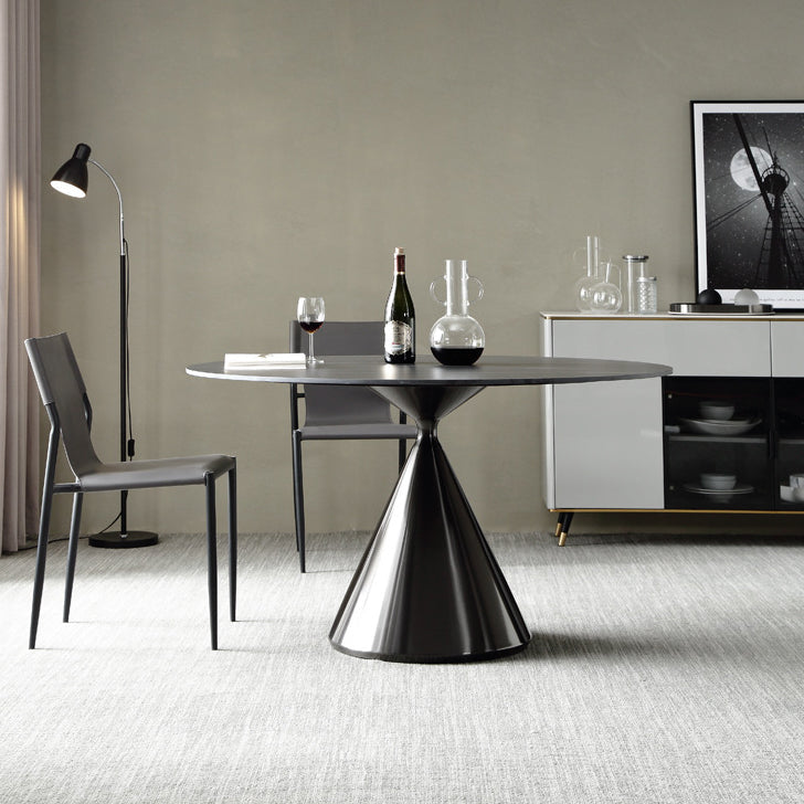 Sintered Stone Modern Round Dining Table Black Stone Top Table with Pedestal Clearhalo ' dining_table' 'Dining Tables & Seating' 'Dining Tables' 'furn' 'furn_dining_table' 'Furniture' 'furniture_dining_table' 'Kitchen & Dining Furniture' 'kitchen&dining_furn' 'kitchen' 'kitchen_dining_table' 3600195