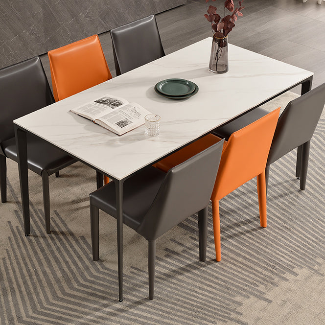 Contemporary Sintered Stone Dining Table 4 Legs Rectangular Table in White Clearhalo ' dining_table' 'Dining Tables & Seating' 'Dining Tables' 'furn' 'furn_dining_table' 'Furniture' 'furniture_dining_table' 'Kitchen & Dining Furniture' 'kitchen&dining_furn' 'kitchen' 'kitchen_dining_table' 3600197