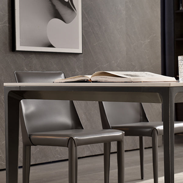 Contemporary Sintered Stone Dining Table 4 Legs Rectangular Table in White Clearhalo ' dining_table' 'Dining Tables & Seating' 'Dining Tables' 'furn' 'furn_dining_table' 'Furniture' 'furniture_dining_table' 'Kitchen & Dining Furniture' 'kitchen&dining_furn' 'kitchen' 'kitchen_dining_table' 3600201