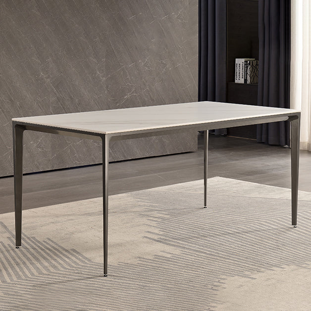 Contemporary Sintered Stone Dining Table 4 Legs Rectangular Table in White Clearhalo ' dining_table' 'Dining Tables & Seating' 'Dining Tables' 'furn' 'furn_dining_table' 'Furniture' 'furniture_dining_table' 'Kitchen & Dining Furniture' 'kitchen&dining_furn' 'kitchen' 'kitchen_dining_table' 3600206