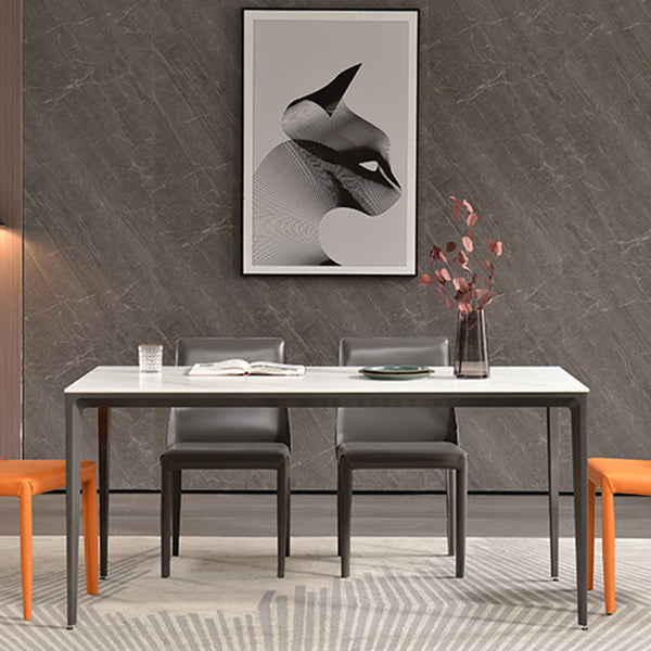 Contemporary Sintered Stone Dining Table 4 Legs Rectangular Table in White Clearhalo ' dining_table' 'Dining Tables & Seating' 'Dining Tables' 'furn' 'furn_dining_table' 'Furniture' 'furniture_dining_table' 'Kitchen & Dining Furniture' 'kitchen&dining_furn' 'kitchen' 'kitchen_dining_table' 3600207