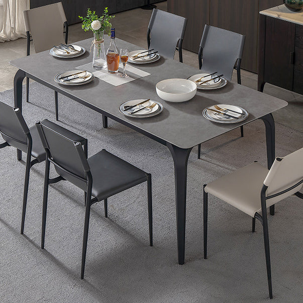 Contemporary Rectangle Dining Table Sintered Stone Dining Table with 4 Black Legs Clearhalo ' dining_table' 'Dining Tables & Seating' 'Dining Tables' 'furn' 'furn_dining_table' 'Furniture' 'furniture_dining_table' 'Kitchen & Dining Furniture' 'kitchen&dining_furn' 'kitchen' 'kitchen_dining_table' 3600243