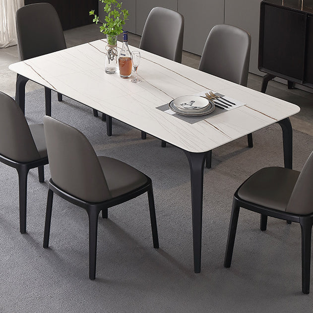Contemporary Rectangle Dining Table Sintered Stone Dining Table with 4 Black Legs White Without Chairs Clearhalo ' dining_table' 'Dining Tables & Seating' 'Dining Tables' 'furn' 'furn_dining_table' 'Furniture' 'furniture_dining_table' 'Kitchen & Dining Furniture' 'kitchen&dining_furn' 'kitchen' 'kitchen_dining_table' 3600244