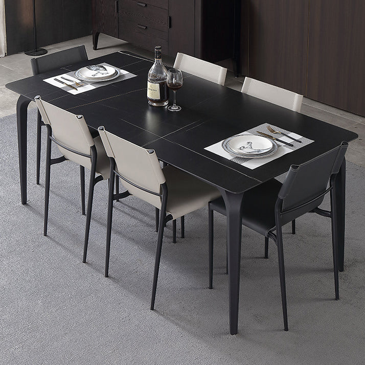 Contemporary Rectangle Dining Table Sintered Stone Dining Table with 4 Black Legs Black Without Chairs Clearhalo ' dining_table' 'Dining Tables & Seating' 'Dining Tables' 'furn' 'furn_dining_table' 'Furniture' 'furniture_dining_table' 'Kitchen & Dining Furniture' 'kitchen&dining_furn' 'kitchen' 'kitchen_dining_table' 3600245