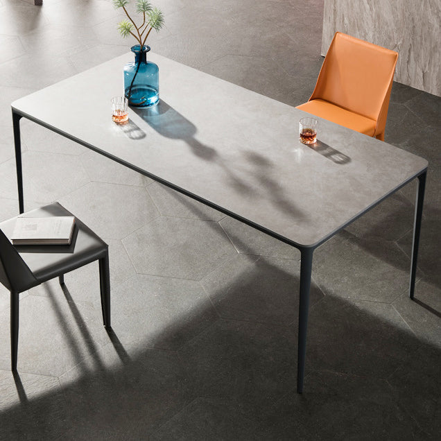 Contemporary Rectangle Dining Table Sintered Stone Dining Table with 4 Grey Legs Gray Without Chairs Clearhalo ' dining_table' 'Dining Tables & Seating' 'Dining Tables' 'furn' 'furn_dining_table' 'Furniture' 'furniture_dining_table' 'Kitchen & Dining Furniture' 'kitchen&dining_furn' 'kitchen' 'kitchen_dining_table' 3600256