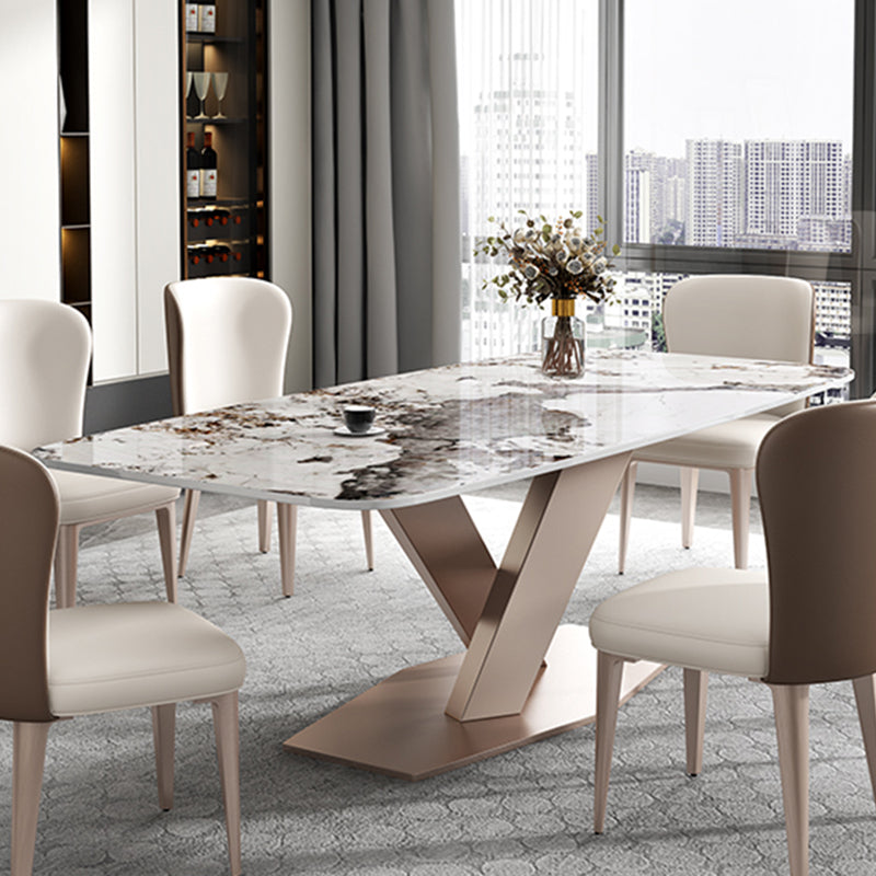 Metal Modern Rectangular Dining Table Sintered Stone Dining Table with Pedestal Base Clearhalo ' dining_table' 'Dining Tables & Seating' 'Dining Tables' 'furn' 'furn_dining_table' 'Furniture' 'furniture_dining_table' 'Kitchen & Dining Furniture' 'kitchen&dining_furn' 'kitchen' 'kitchen_dining_table' 3600264