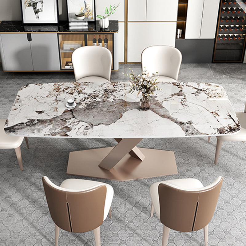 Metal Modern Rectangular Dining Table Sintered Stone Dining Table with Pedestal Base Clearhalo ' dining_table' 'Dining Tables & Seating' 'Dining Tables' 'furn' 'furn_dining_table' 'Furniture' 'furniture_dining_table' 'Kitchen & Dining Furniture' 'kitchen&dining_furn' 'kitchen' 'kitchen_dining_table' 3600265