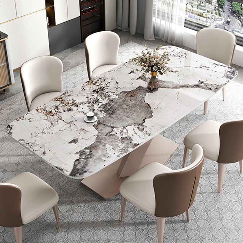 Metal Modern Rectangular Dining Table Sintered Stone Dining Table with Pedestal Base Clearhalo ' dining_table' 'Dining Tables & Seating' 'Dining Tables' 'furn' 'furn_dining_table' 'Furniture' 'furniture_dining_table' 'Kitchen & Dining Furniture' 'kitchen&dining_furn' 'kitchen' 'kitchen_dining_table' 3600266