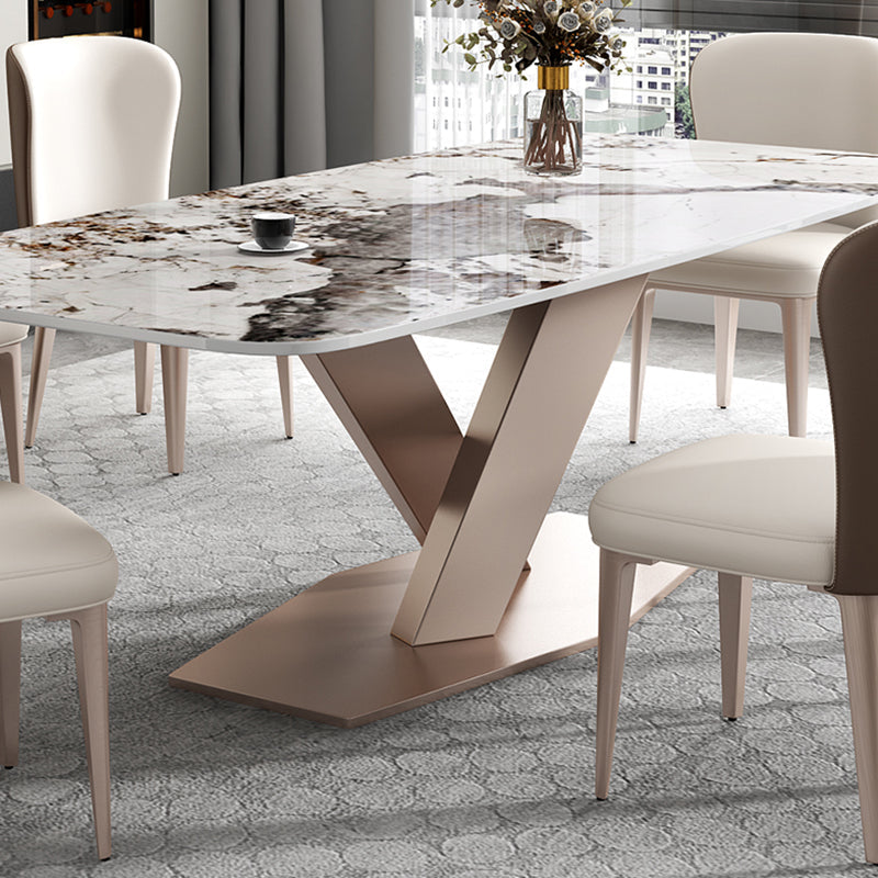 Metal Modern Rectangular Dining Table Sintered Stone Dining Table with Pedestal Base Clearhalo ' dining_table' 'Dining Tables & Seating' 'Dining Tables' 'furn' 'furn_dining_table' 'Furniture' 'furniture_dining_table' 'Kitchen & Dining Furniture' 'kitchen&dining_furn' 'kitchen' 'kitchen_dining_table' 3600267