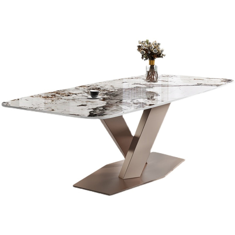 Metal Modern Rectangular Dining Table Sintered Stone Dining Table with Pedestal Base Without Chairs Clearhalo ' dining_table' 'Dining Tables & Seating' 'Dining Tables' 'furn' 'furn_dining_table' 'Furniture' 'furniture_dining_table' 'Kitchen & Dining Furniture' 'kitchen&dining_furn' 'kitchen' 'kitchen_dining_table' 3600268