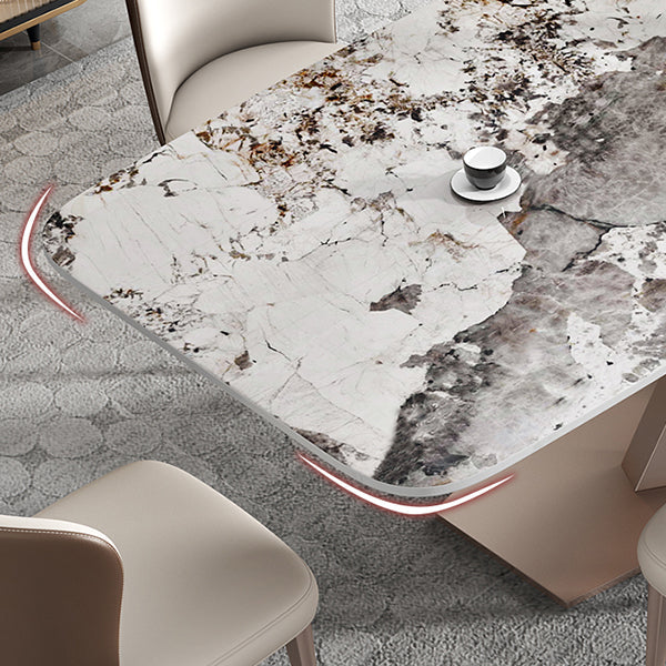 Metal Modern Rectangular Dining Table Sintered Stone Dining Table with Pedestal Base Clearhalo ' dining_table' 'Dining Tables & Seating' 'Dining Tables' 'furn' 'furn_dining_table' 'Furniture' 'furniture_dining_table' 'Kitchen & Dining Furniture' 'kitchen&dining_furn' 'kitchen' 'kitchen_dining_table' 3600269