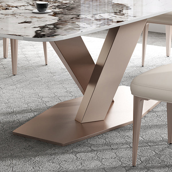 Metal Modern Rectangular Dining Table Sintered Stone Dining Table with Pedestal Base Clearhalo ' dining_table' 'Dining Tables & Seating' 'Dining Tables' 'furn' 'furn_dining_table' 'Furniture' 'furniture_dining_table' 'Kitchen & Dining Furniture' 'kitchen&dining_furn' 'kitchen' 'kitchen_dining_table' 3600271