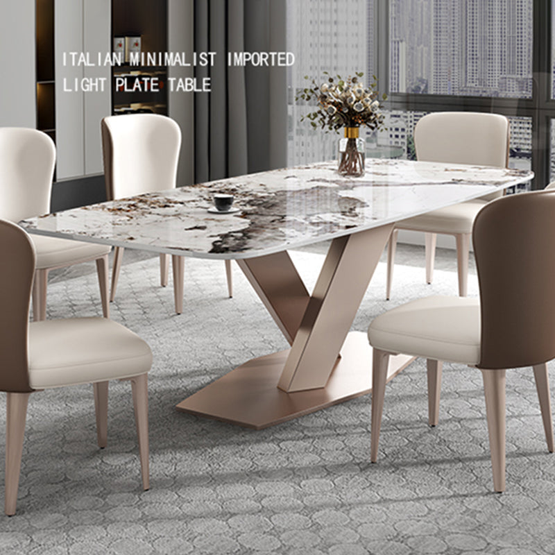 Metal Modern Rectangular Dining Table Sintered Stone Dining Table with Pedestal Base Clearhalo ' dining_table' 'Dining Tables & Seating' 'Dining Tables' 'furn' 'furn_dining_table' 'Furniture' 'furniture_dining_table' 'Kitchen & Dining Furniture' 'kitchen&dining_furn' 'kitchen' 'kitchen_dining_table' 3600274