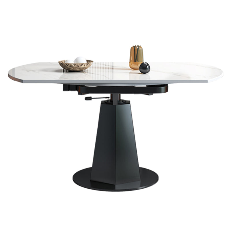 Modern Style Sintered Stone Dining Table Round Drop-Leaf Table with Pedestal Without Chairs Clearhalo ' dining_table' 'Dining Tables & Seating' 'Dining Tables' 'furn' 'furn_dining_table' 'Furniture' 'furniture_dining_table' 'Kitchen & Dining Furniture' 'kitchen&dining_furn' 'kitchen' 'kitchen_dining_table' 3600276
