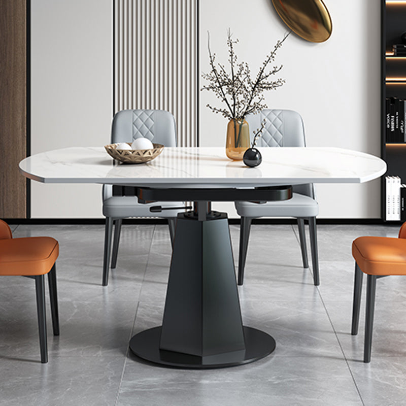Modern Style Sintered Stone Dining Table Round Drop-Leaf Table with Pedestal Clearhalo ' dining_table' 'Dining Tables & Seating' 'Dining Tables' 'furn' 'furn_dining_table' 'Furniture' 'furniture_dining_table' 'Kitchen & Dining Furniture' 'kitchen&dining_furn' 'kitchen' 'kitchen_dining_table' 3600277