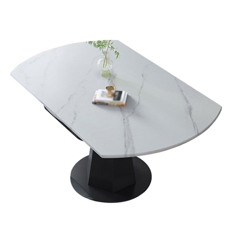Modern Style Sintered Stone Dining Table Round Drop-Leaf Table with Pedestal Clearhalo ' dining_table' 'Dining Tables & Seating' 'Dining Tables' 'furn' 'furn_dining_table' 'Furniture' 'furniture_dining_table' 'Kitchen & Dining Furniture' 'kitchen&dining_furn' 'kitchen' 'kitchen_dining_table' 3600279