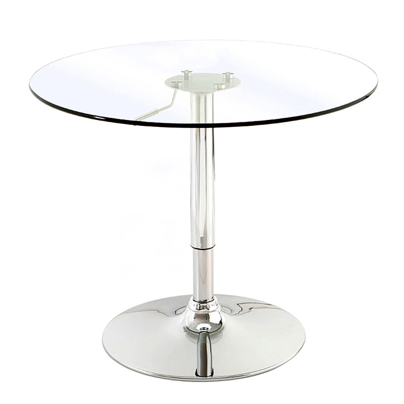 Contemporary Round Dining Table Tempered Glass Table with Stainless Steel Tulip Base Clear 31.5"L x 31.5"W x 29.5"H Without Chairs Clearhalo ' dining_table' 'Dining Tables & Seating' 'Dining Tables' 'furn' 'furn_dining_table' 'Furniture' 'furniture_dining_table' 'Kitchen & Dining Furniture' 'kitchen&dining_furn' 'kitchen' 'kitchen_dining_table' 3600287