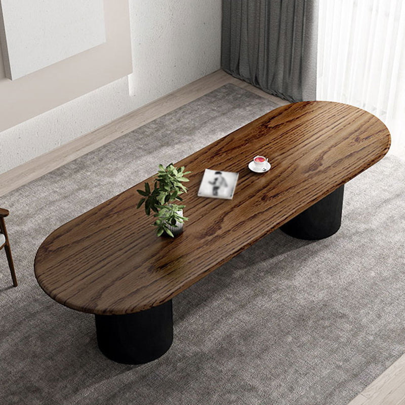 Oval Dark Wood Color Dining Table Pine Solid Wood Table Modern with Double Pedestal Clearhalo ' dining_table' 'Dining Tables & Seating' 'Dining Tables' 'furn' 'furn_dining_table' 'Furniture' 'furniture_dining_table' 'Kitchen & Dining Furniture' 'kitchen&dining_furn' 'kitchen' 'kitchen_dining_table' 3600300
