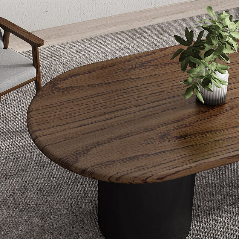Oval Dark Wood Color Dining Table Pine Solid Wood Table Modern with Double Pedestal Clearhalo ' dining_table' 'Dining Tables & Seating' 'Dining Tables' 'furn' 'furn_dining_table' 'Furniture' 'furniture_dining_table' 'Kitchen & Dining Furniture' 'kitchen&dining_furn' 'kitchen' 'kitchen_dining_table' 3600303