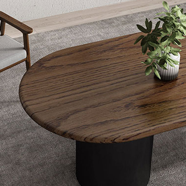 Oval Dark Wood Color Dining Table Pine Solid Wood Table Modern with Double Pedestal Clearhalo ' dining_table' 'Dining Tables & Seating' 'Dining Tables' 'furn' 'furn_dining_table' 'Furniture' 'furniture_dining_table' 'Kitchen & Dining Furniture' 'kitchen&dining_furn' 'kitchen' 'kitchen_dining_table' 3600305