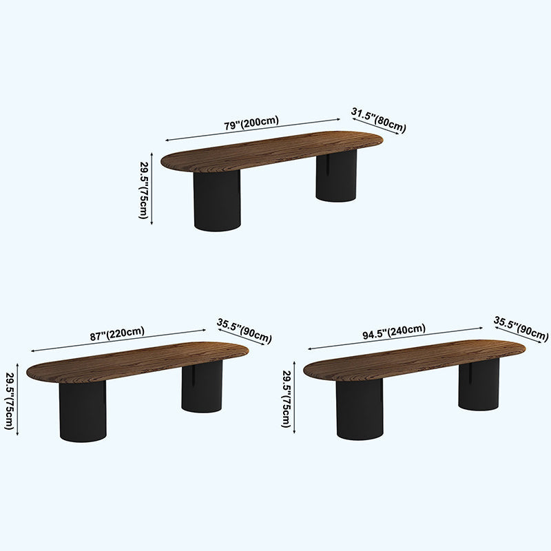 Oval Dark Wood Color Dining Table Pine Solid Wood Table Modern with Double Pedestal Clearhalo ' dining_table' 'Dining Tables & Seating' 'Dining Tables' 'furn' 'furn_dining_table' 'Furniture' 'furniture_dining_table' 'Kitchen & Dining Furniture' 'kitchen&dining_furn' 'kitchen' 'kitchen_dining_table' 3600308