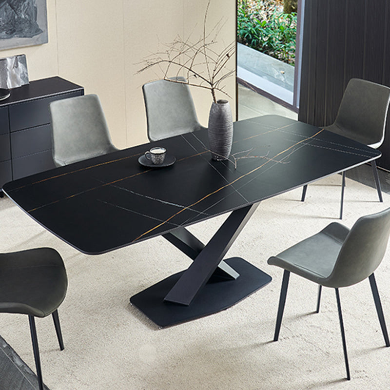 Metal Contemporary Rectangular Dining Table Sintered Stone Dining Table with Pedestal Base Clearhalo ' dining_table' 'Dining Tables & Seating' 'Dining Tables' 'furn' 'furn_dining_table' 'Furniture' 'furniture_dining_table' 'Kitchen & Dining Furniture' 'kitchen&dining_furn' 'kitchen' 'kitchen_dining_table' 3600309