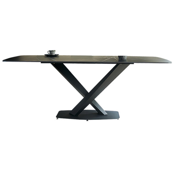 Metal Contemporary Rectangular Dining Table Sintered Stone Dining Table with Pedestal Base Without Chairs Clearhalo ' dining_table' 'Dining Tables & Seating' 'Dining Tables' 'furn' 'furn_dining_table' 'Furniture' 'furniture_dining_table' 'Kitchen & Dining Furniture' 'kitchen&dining_furn' 'kitchen' 'kitchen_dining_table' 3600313