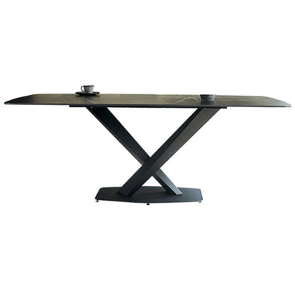 Metal Contemporary Rectangular Dining Table Sintered Stone Dining Table with Pedestal Base Without Chairs Clearhalo ' dining_table' 'Dining Tables & Seating' 'Dining Tables' 'furn' 'furn_dining_table' 'Furniture' 'furniture_dining_table' 'Kitchen & Dining Furniture' 'kitchen&dining_furn' 'kitchen' 'kitchen_dining_table' 3600313