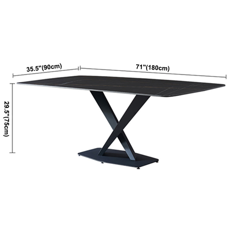 Metal Contemporary Rectangular Dining Table Sintered Stone Dining Table with Pedestal Base Clearhalo ' dining_table' 'Dining Tables & Seating' 'Dining Tables' 'furn' 'furn_dining_table' 'Furniture' 'furniture_dining_table' 'Kitchen & Dining Furniture' 'kitchen&dining_furn' 'kitchen' 'kitchen_dining_table' 3600319