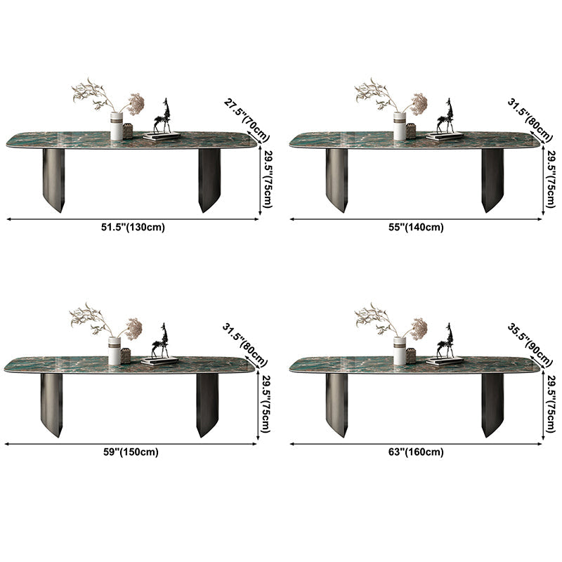 Sintered Stone Modern Rectangle Dining Table Green Stone Top Table with Metal Double Pedestal Clearhalo ' dining_table' 'Dining Tables & Seating' 'Dining Tables' 'furn' 'furn_dining_table' 'Furniture' 'furniture_dining_table' 'Kitchen & Dining Furniture' 'kitchen&dining_furn' 'kitchen' 'kitchen_dining_table' 3600325