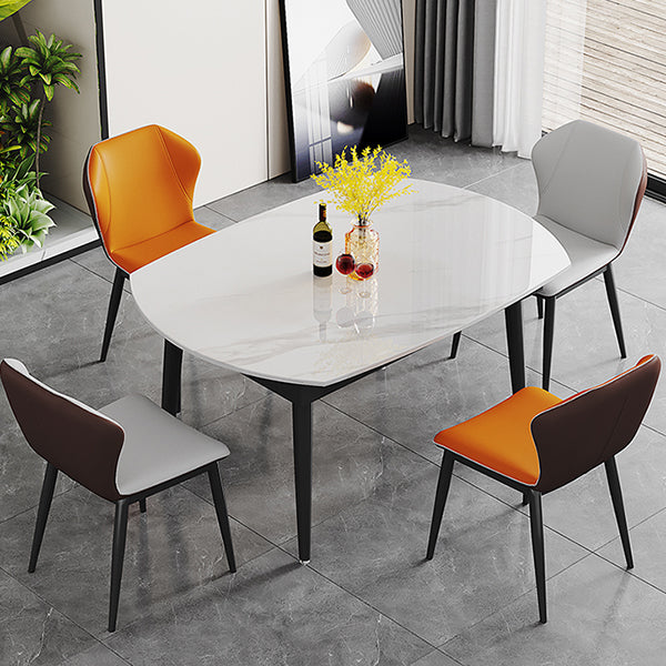 Modern Style Sintered Stone Dining Table Rectangle Table with Black Legs for Home Clearhalo ' dining_table' 'Dining Tables & Seating' 'Dining Tables' 'furn' 'furn_dining_table' 'Furniture' 'furniture_dining_table' 'Kitchen & Dining Furniture' 'kitchen&dining_furn' 'kitchen' 'kitchen_dining_table' 3600417