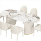 Oval Sintered Stone White Tone Dining Table Simplicity Double Pedestal Table for Dining Room Pandora & Gold Clearhalo ' dining_table' 'Dining Tables & Seating' 'Dining Tables' 'Furniture' 'furniture_dining_table' 'Kitchen & Dining Furniture' 'kitchen&dining_furn' 'kitchen' 'kitchen_dining_table' 3600428