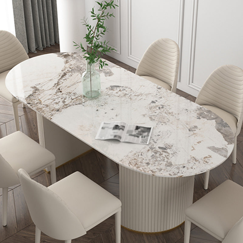 Oval Sintered Stone White Tone Dining Table Simplicity Double Pedestal Table for Dining Room Clearhalo ' dining_table' 'Dining Tables & Seating' 'Dining Tables' 'Furniture' 'furniture_dining_table' 'Kitchen & Dining Furniture' 'kitchen&dining_furn' 'kitchen' 'kitchen_dining_table' 3600429