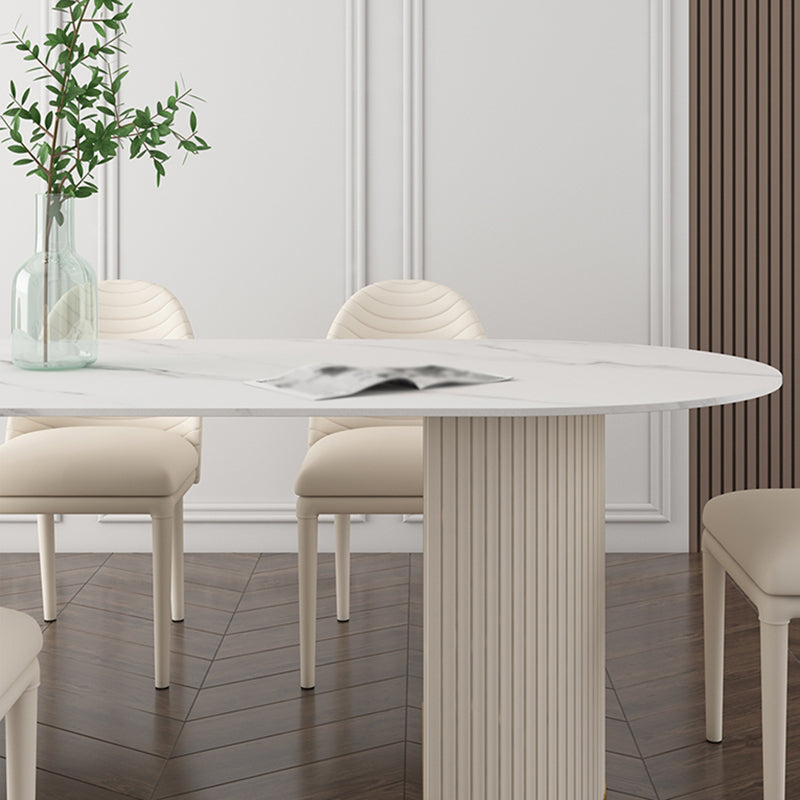 Oval Sintered Stone White Tone Dining Table Simplicity Double Pedestal Table for Dining Room Clearhalo ' dining_table' 'Dining Tables & Seating' 'Dining Tables' 'Furniture' 'furniture_dining_table' 'Kitchen & Dining Furniture' 'kitchen&dining_furn' 'kitchen' 'kitchen_dining_table' 3600431