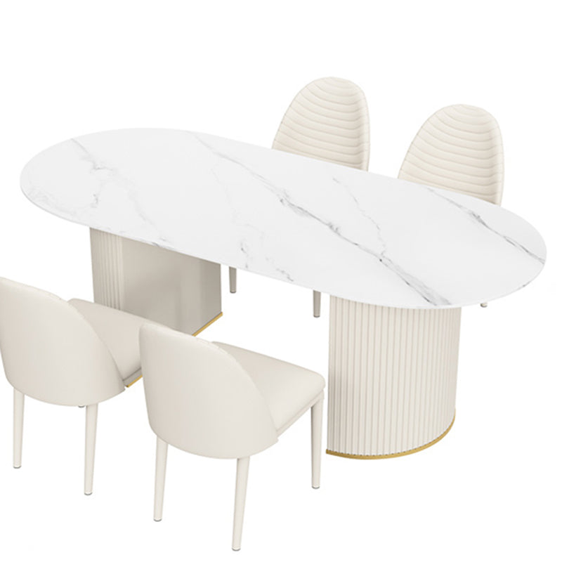 Oval Sintered Stone White Tone Dining Table Simplicity Double Pedestal Table for Dining Room White Clearhalo ' dining_table' 'Dining Tables & Seating' 'Dining Tables' 'Furniture' 'furniture_dining_table' 'Kitchen & Dining Furniture' 'kitchen&dining_furn' 'kitchen' 'kitchen_dining_table' 3600432