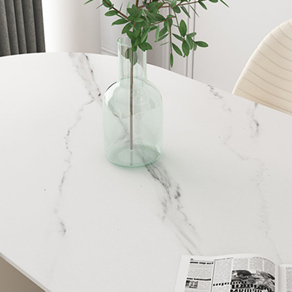 Oval Sintered Stone White Tone Dining Table Simplicity Double Pedestal Table for Dining Room Clearhalo ' dining_table' 'Dining Tables & Seating' 'Dining Tables' 'Furniture' 'furniture_dining_table' 'Kitchen & Dining Furniture' 'kitchen&dining_furn' 'kitchen' 'kitchen_dining_table' 3600433