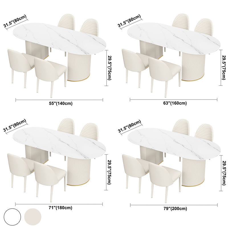 Oval Sintered Stone White Tone Dining Table Simplicity Double Pedestal Table for Dining Room Clearhalo ' dining_table' 'Dining Tables & Seating' 'Dining Tables' 'Furniture' 'furniture_dining_table' 'Kitchen & Dining Furniture' 'kitchen&dining_furn' 'kitchen' 'kitchen_dining_table' 3600436