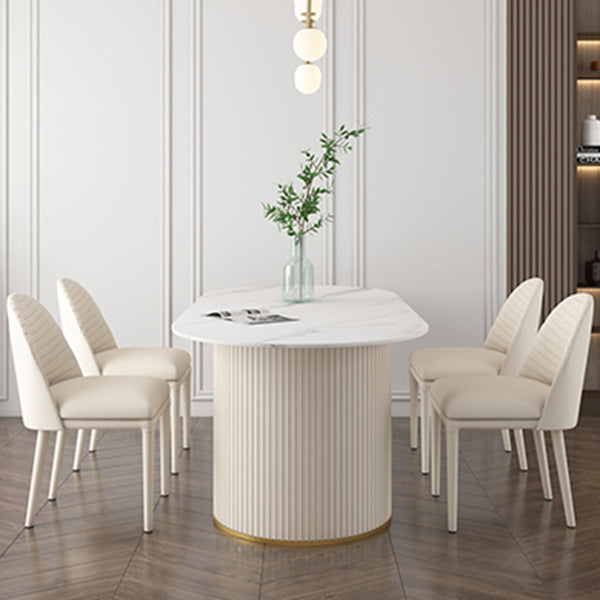 Oval Sintered Stone White Tone Dining Table Simplicity Double Pedestal Table for Dining Room Clearhalo ' dining_table' 'Dining Tables & Seating' 'Dining Tables' 'Furniture' 'furniture_dining_table' 'Kitchen & Dining Furniture' 'kitchen&dining_furn' 'kitchen' 'kitchen_dining_table' 3600438
