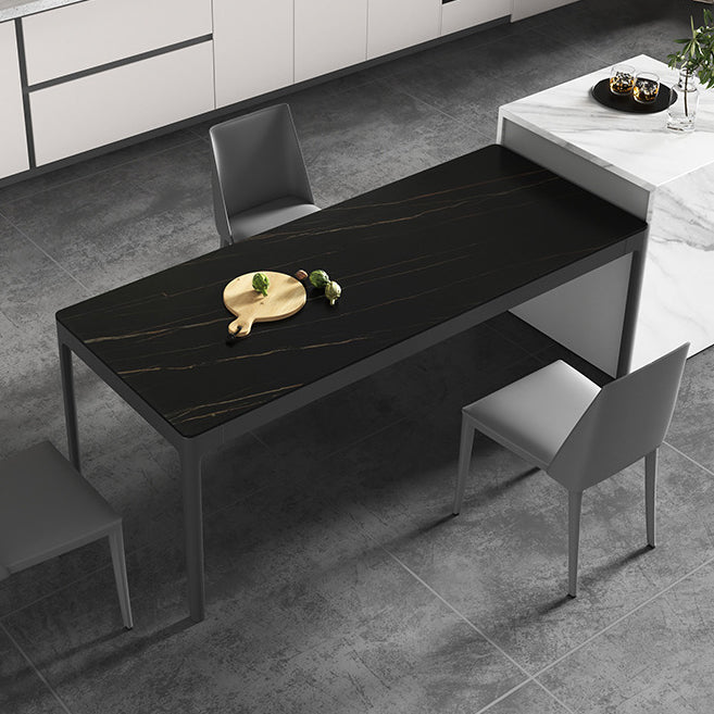 Modern Style Sintered Stone Dining Room Dinner Kitchen Table Black Rectangle Table Clearhalo ' dining_table' 'Dining Tables & Seating' 'Dining Tables' 'Furniture' 'furniture_dining_table' 'Kitchen & Dining Furniture' 'kitchen&dining_furn' 'kitchen' 'kitchen_dining_table' 3600465
