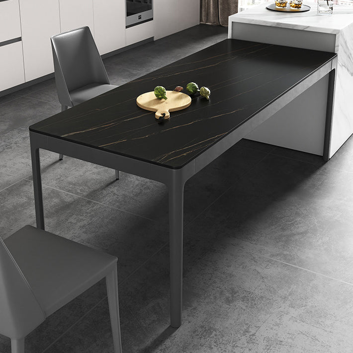 Modern Style Sintered Stone Dining Room Dinner Kitchen Table Black Rectangle Table Clearhalo ' dining_table' 'Dining Tables & Seating' 'Dining Tables' 'Furniture' 'furniture_dining_table' 'Kitchen & Dining Furniture' 'kitchen&dining_furn' 'kitchen' 'kitchen_dining_table' 3600466