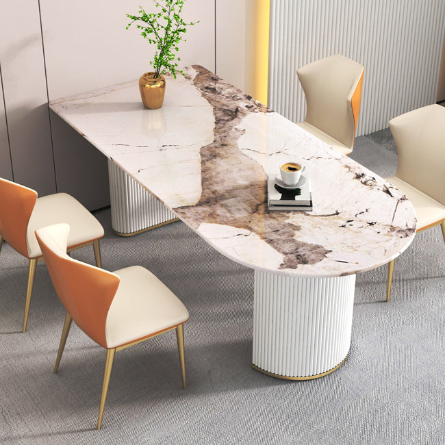 Free Form Modern Dining Table White Tone Fixed Table with Sintered Stone Clearhalo ' dining_table' 'Dining Tables & Seating' 'Dining Tables' 'furn' 'furn_dining_table' 'Furniture' 'furniture_dining_table' 'Kitchen & Dining Furniture' 'kitchen&dining_furn' 'kitchen' 'kitchen_dining_table' 3600475
