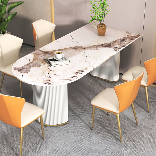 Free Form Modern Dining Table White Tone Fixed Table with Sintered Stone Clearhalo ' dining_table' 'Dining Tables & Seating' 'Dining Tables' 'furn' 'furn_dining_table' 'Furniture' 'furniture_dining_table' 'Kitchen & Dining Furniture' 'kitchen&dining_furn' 'kitchen' 'kitchen_dining_table' 3600476