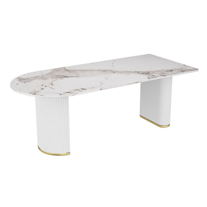 Free Form Modern Dining Table White Tone Fixed Table with Sintered Stone Pandora & Gold Without Chairs Clearhalo ' dining_table' 'Dining Tables & Seating' 'Dining Tables' 'furn' 'furn_dining_table' 'Furniture' 'furniture_dining_table' 'Kitchen & Dining Furniture' 'kitchen&dining_furn' 'kitchen' 'kitchen_dining_table' 3600478