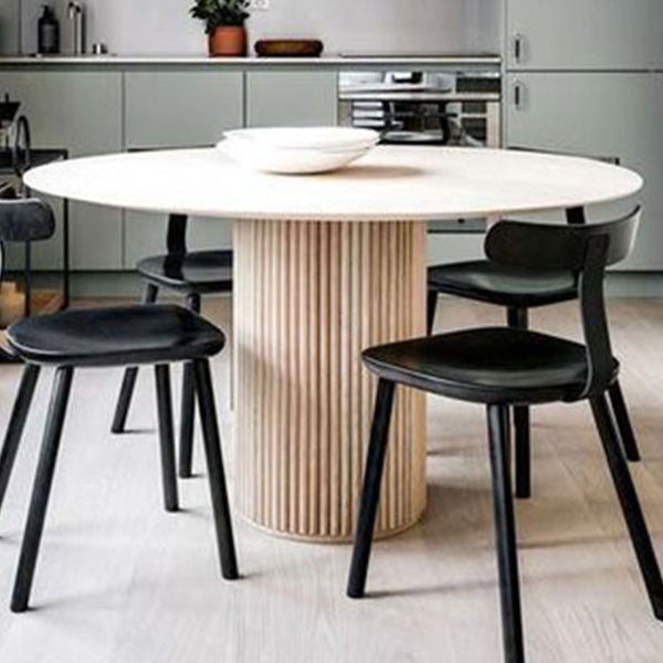 Round Shape Wood Color Dining Table Solid Wood Table Contemporary with Pedestal Clearhalo ' dining_table' 'Dining Tables & Seating' 'Dining Tables' 'furn' 'furn_dining_table' 'Furniture' 'furniture_dining_table' 'Kitchen & Dining Furniture' 'kitchen&dining_furn' 'kitchen' 'kitchen_dining_table' 3600516